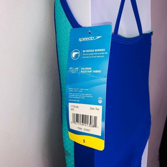 Speedo Girls 5 Swimwear Blue One Piece Bathing Swim Suit Gripper New - Picture 8 of 9